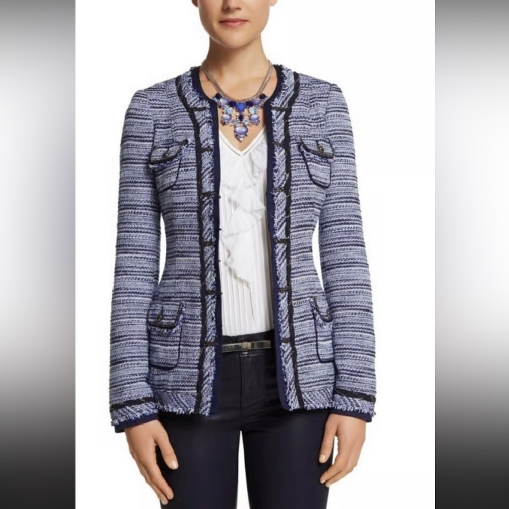 White House Black Market Blue and White Tweed Blazer
